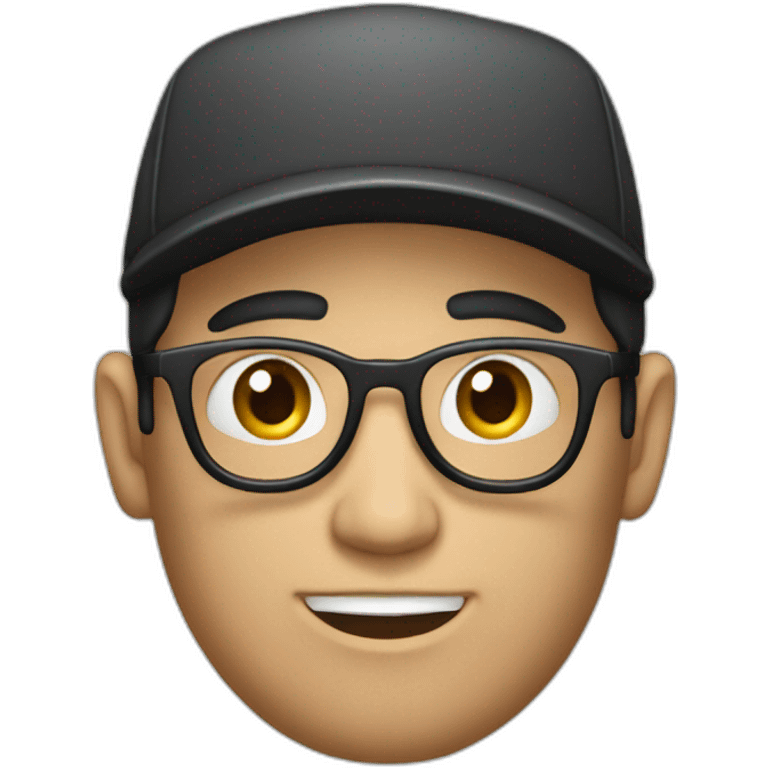 dark-haired developer in a cap with a macbook emoji