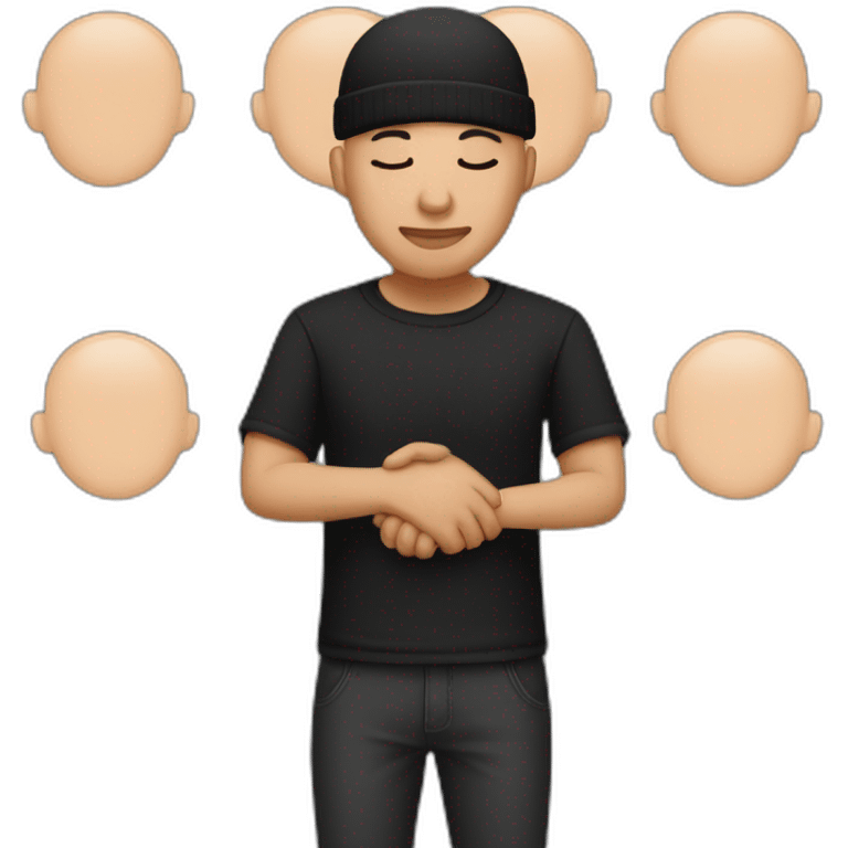 bald tech guy in in black shirt and black beanie holding hands together with closed eyes emoji