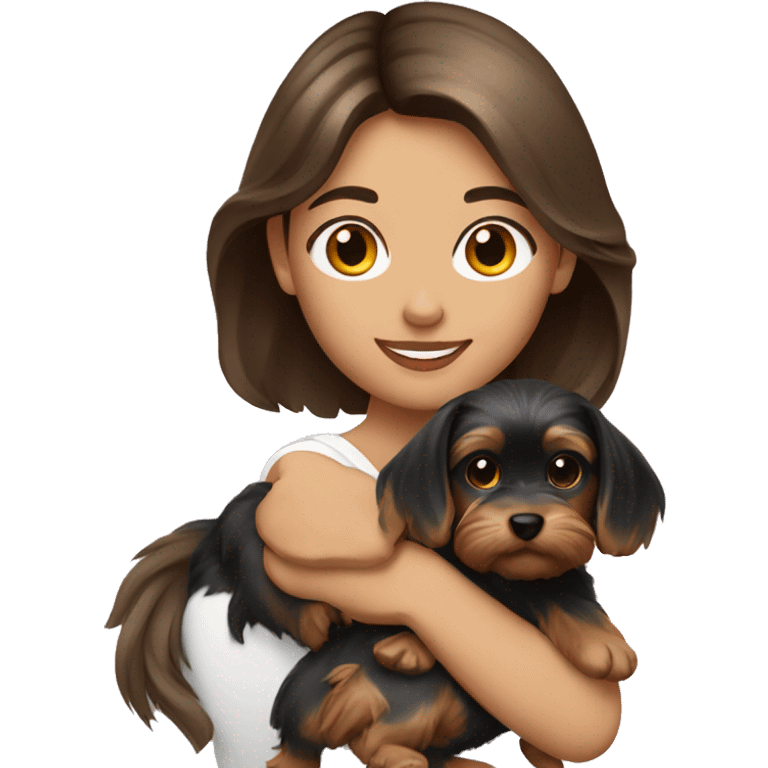 Brunette girl with yorkie puppy emoji