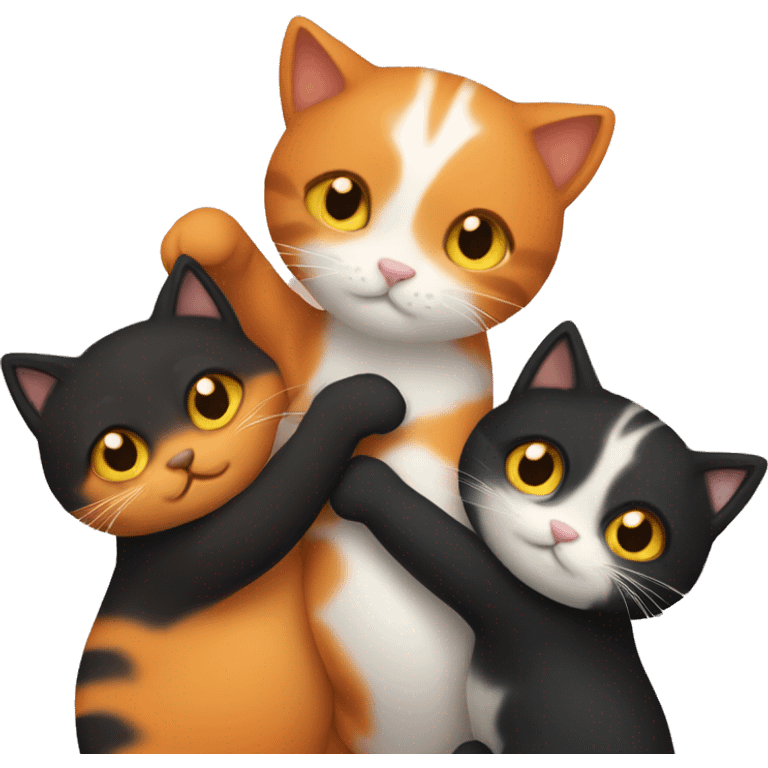 3 cats hugging 2 are orange and 1 is black  emoji