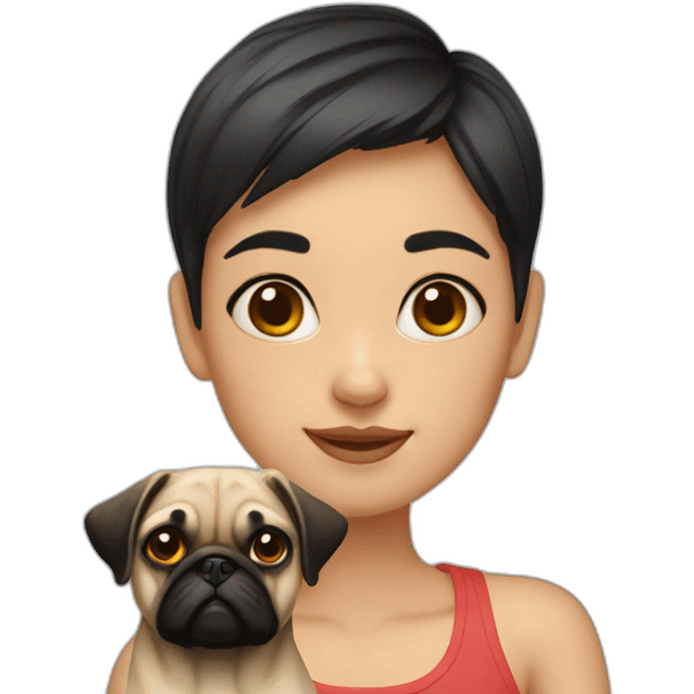 short hair girl with a pug emoji