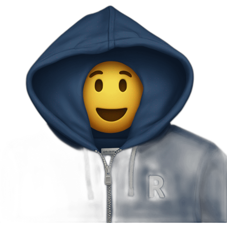 navy hoodie with white letter r on breast pocket emoji