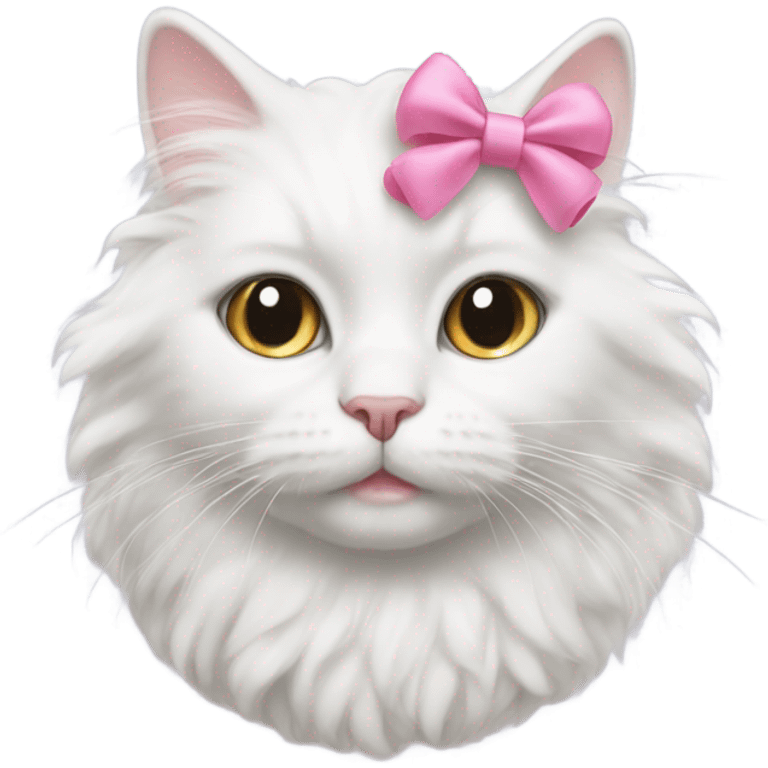 white cat with curly fur with a pink bow emoji