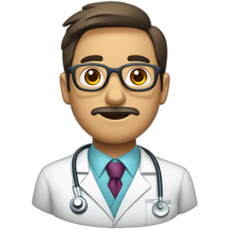 Hombre médico muy delgado con gafas transparentes con un estetoscopio en el cuello emoji