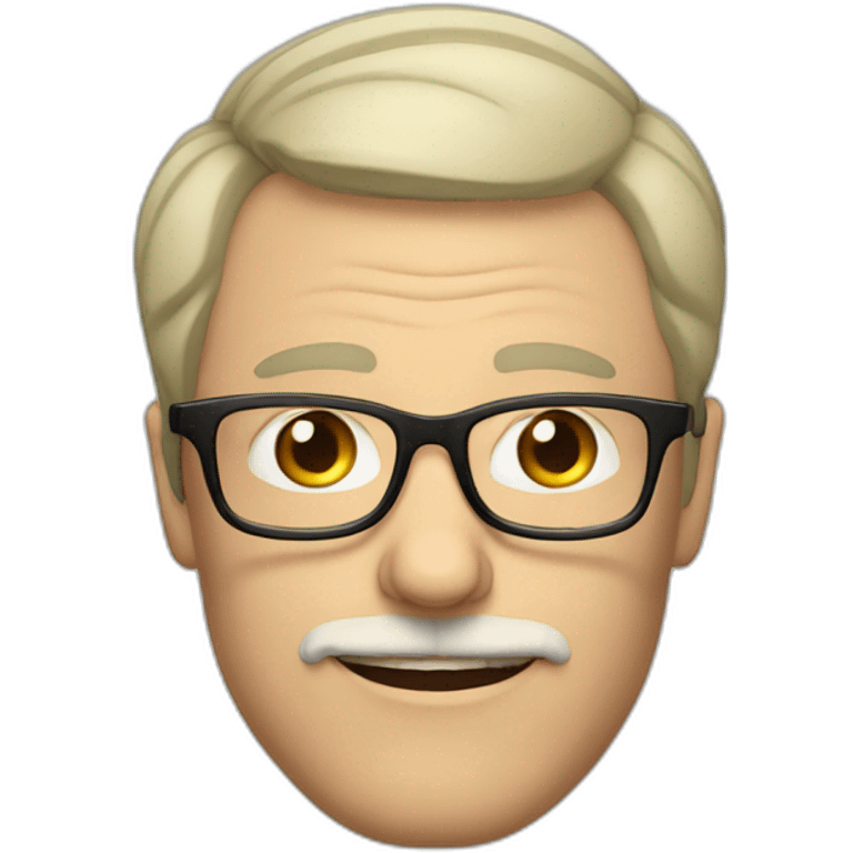 Mid age white British guy with a crooked short moustache, short hair and rounded glasses emoji