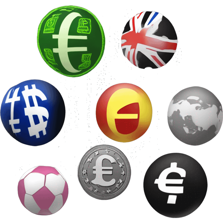 Emoji exchange currency  business  countain images of  currencies euro dollars pound russian currency and chiness currency  moving on world ball. Make it simple  curencies in black and normal world ball. The currencies on their logo small  emoji