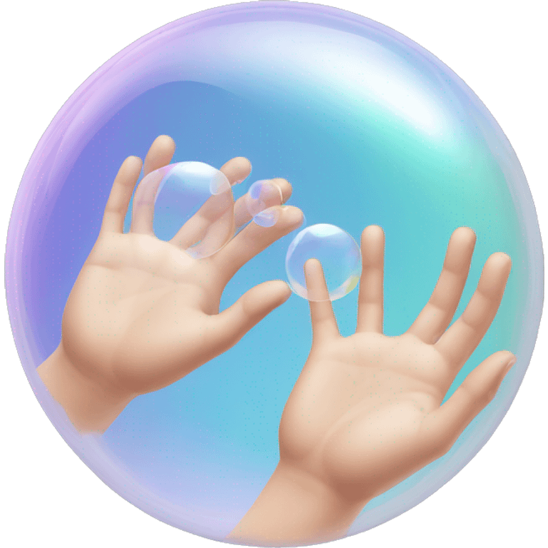 two clear transparent soap bubbles chlorinate each other's hands emoji