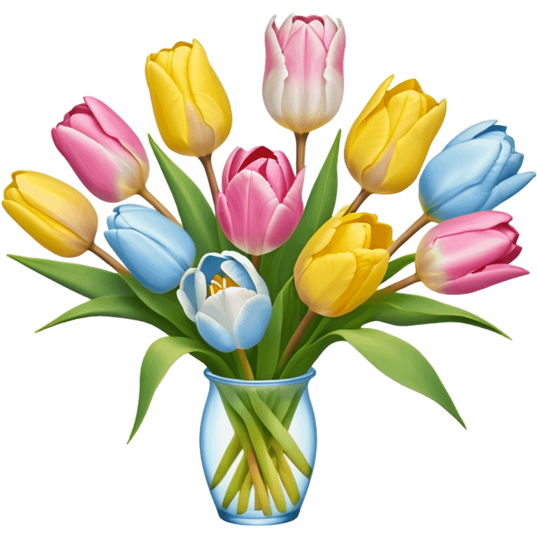 Bouquet of tulip yello, pink, white and light blue emoji