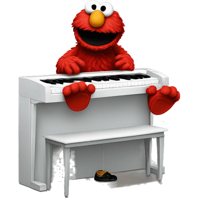 Elmo playing-piano with his feet  on riding a oversized foot human foot emoji