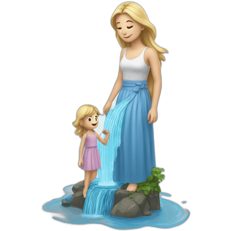 Cascade d'eau avec une petite fille en robe  emoji