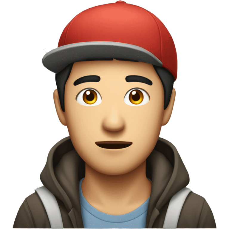 Asian guy with bruh expression eyes and chinese hat emoji