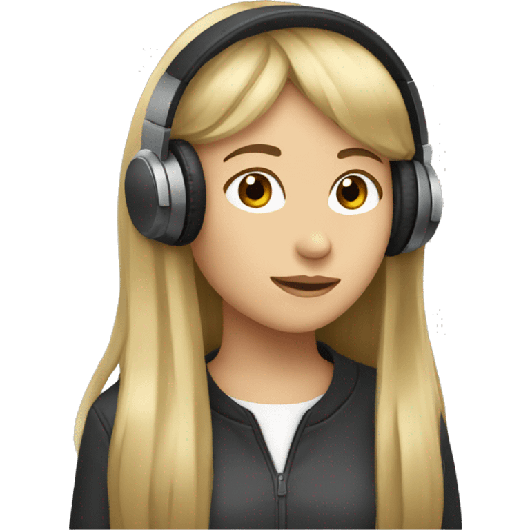 Brown hair girl with blonde long bangs and  headphones emoji