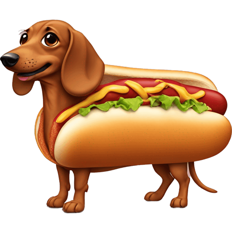 Weiner dog in hot dog costume emoji