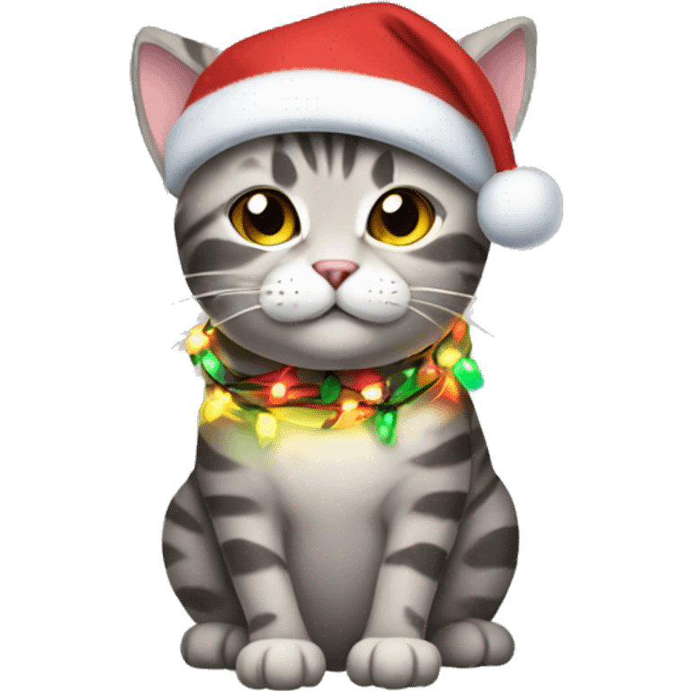 cat wrapped in christmas lights emoji