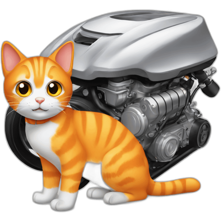 orange cat checking white car engine emoji