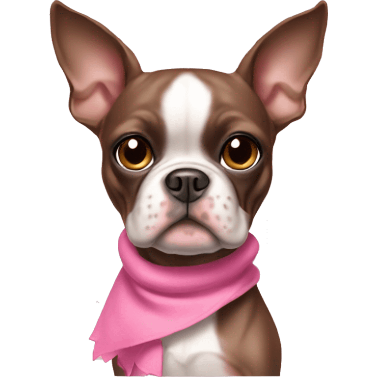 Light brown Boston terrier wearing pink clothes emoji