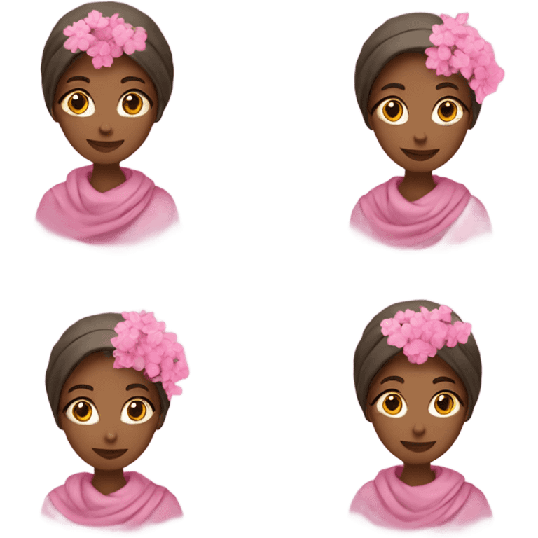 girl with a scarf on her head and a bouquet of pink flowers emoji