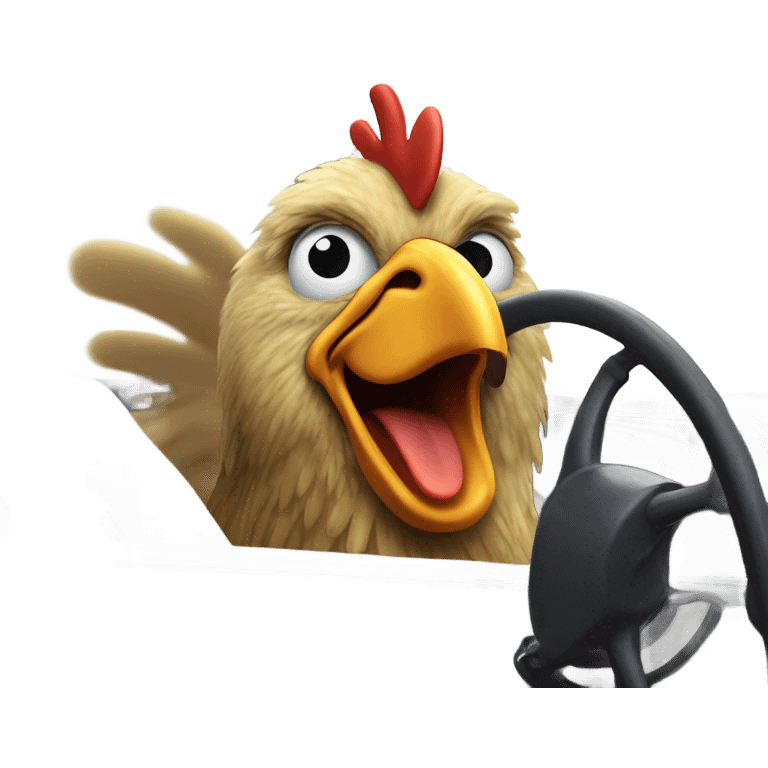 A chicken driving a car and singing  emoji