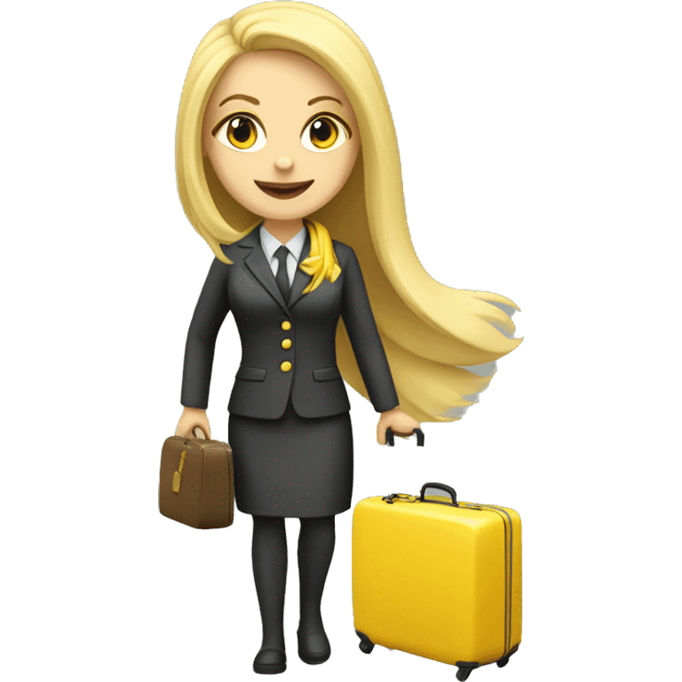 long blonde hair girl flight attendant with yellow scarf holding suitcase  emoji