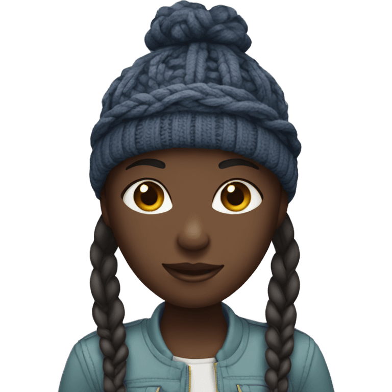 Dark skin girl with braids and a beanie emoji