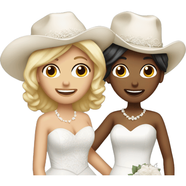 two women brides getting married cowboy hats emoji