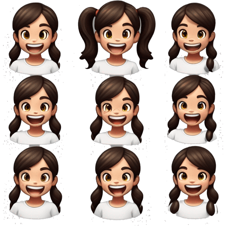 9 year old girl with wavy dark hair in a pony tail, and toothy smile emoji