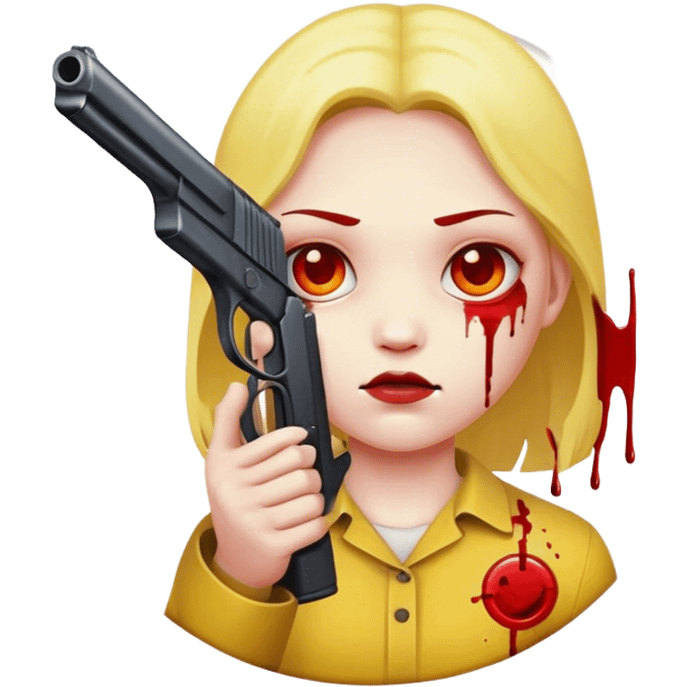 Yellow circle with a face and blood with a gun emoji