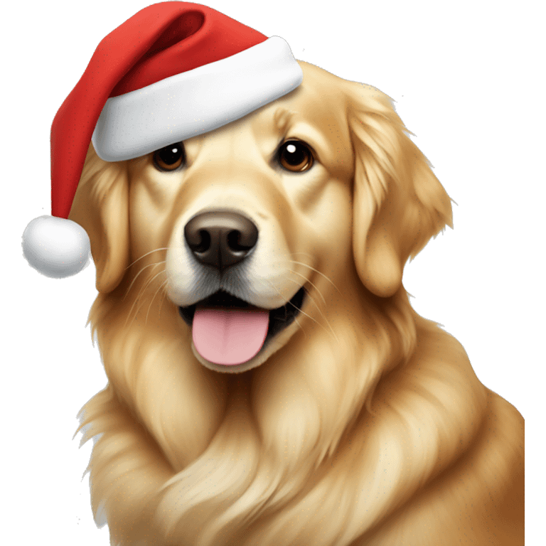 Golden retriever with Santa hat emoji