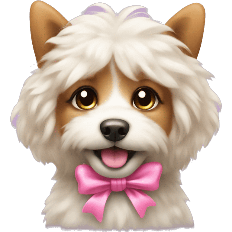 cute fluffy dog with pink bow emoji