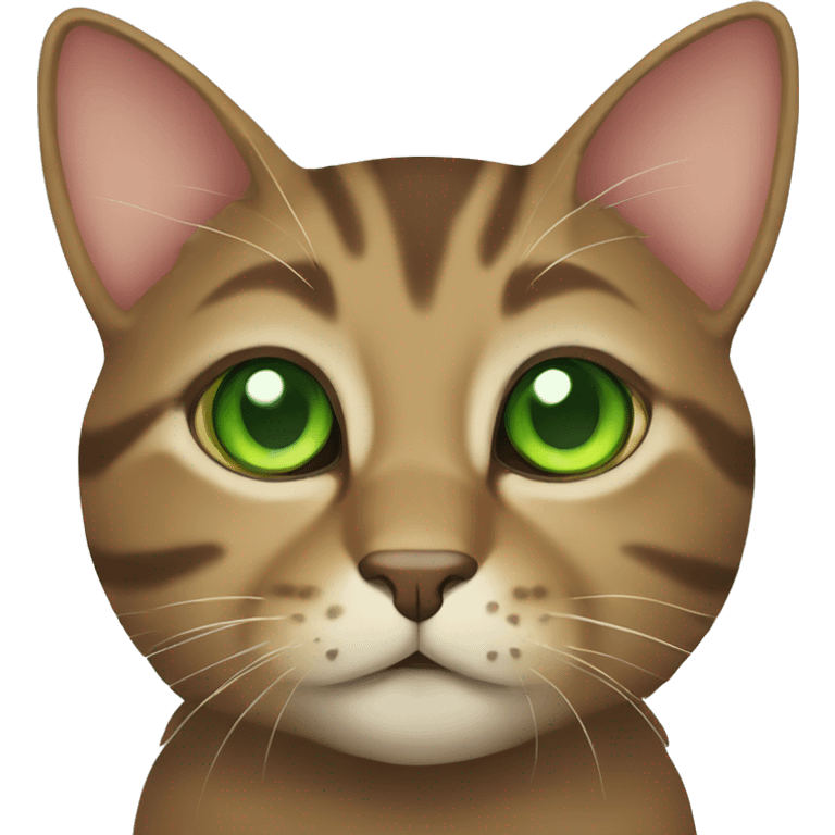 Tabby brown cat with green eyes and green collar  emoji