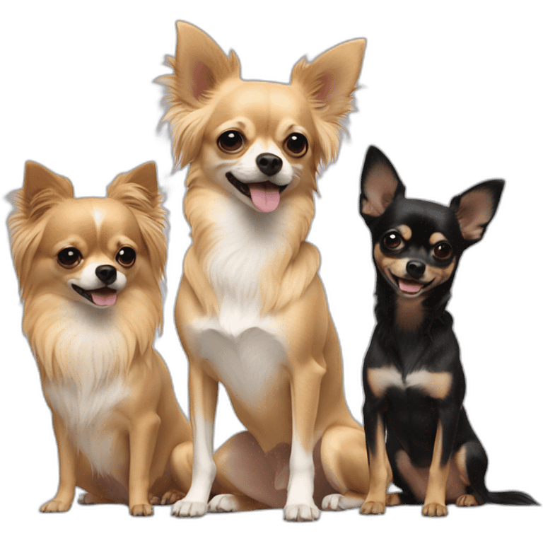 Long hair sand chihuahua playing with two men emoji