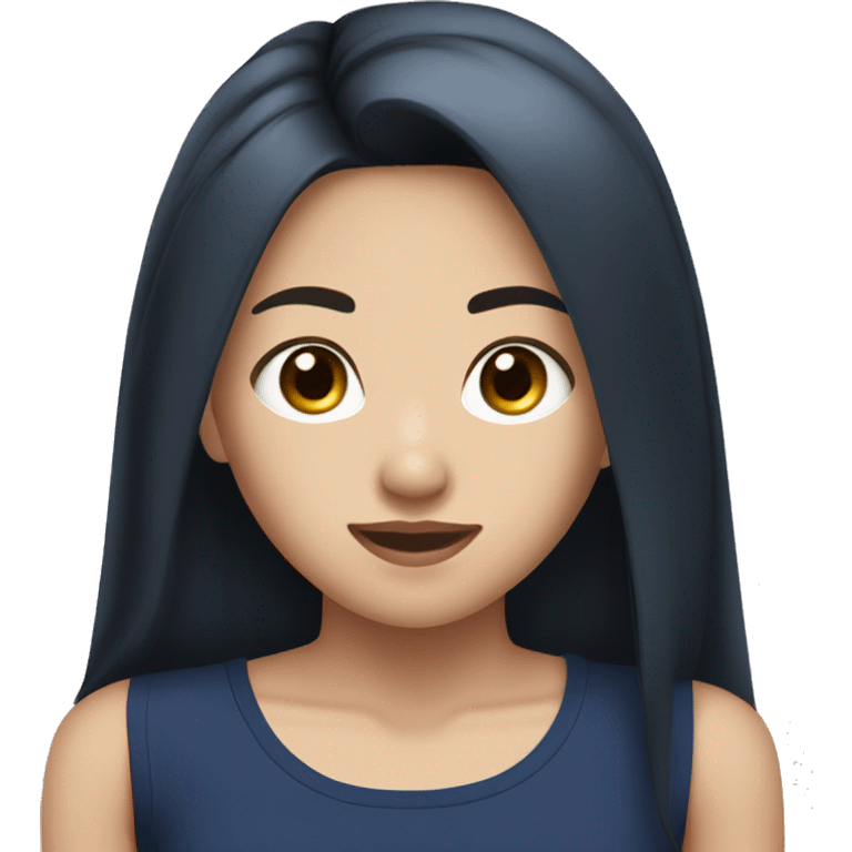 Asian girl with long black straight hair, silver earrings, and a navy tank top  emoji