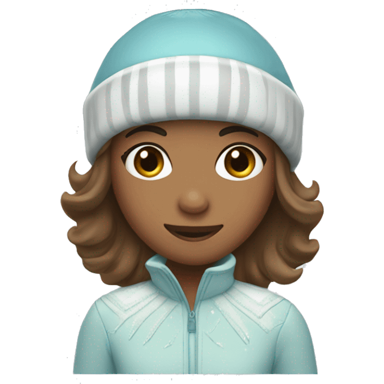 A girl with bangs and brown hair ice skating emoji