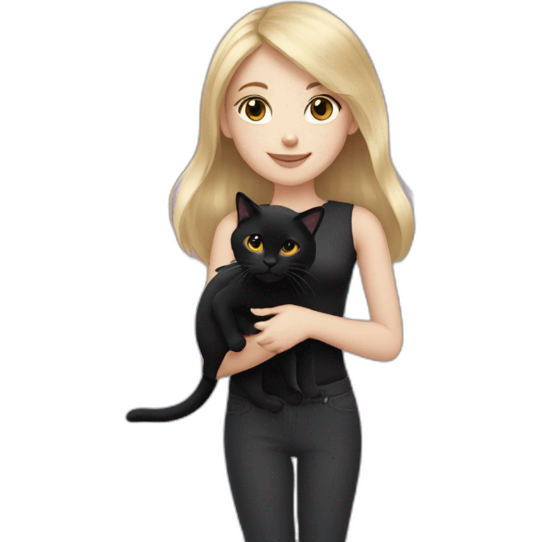 fair skinned girl with shoulder length blonde hair holding a black cat emoji