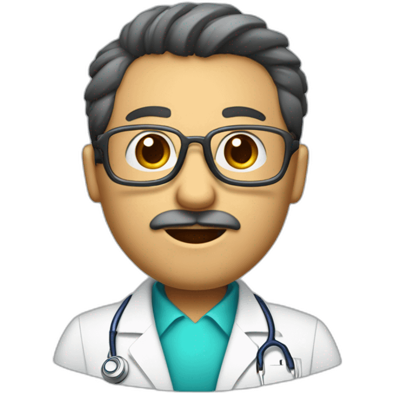 Hombre médico muy delgado con gafas transparentes y pelo canoso con un estetoscopio en el cuello emoji