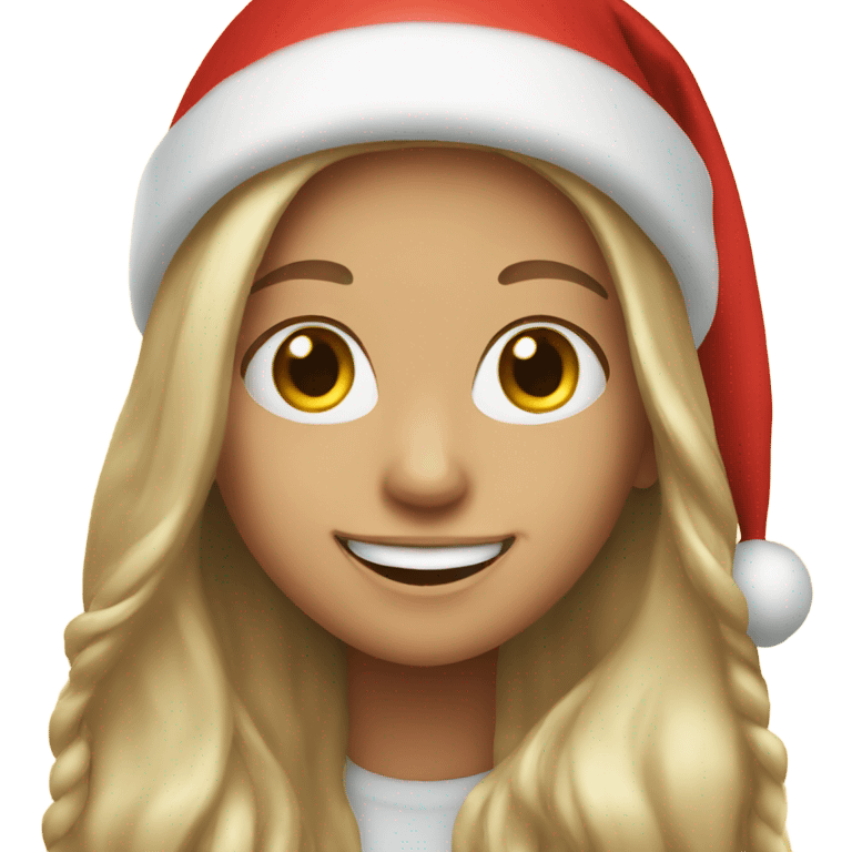 smiling girl with long hair with Santa hat emoji