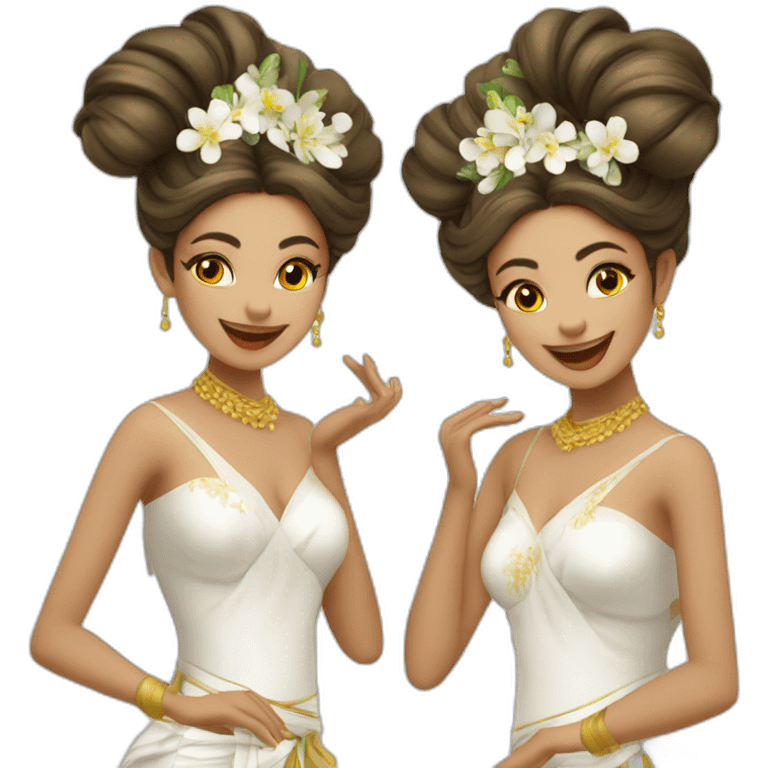 Groupe de danseuses de Bali danse en robe blanche  emoji