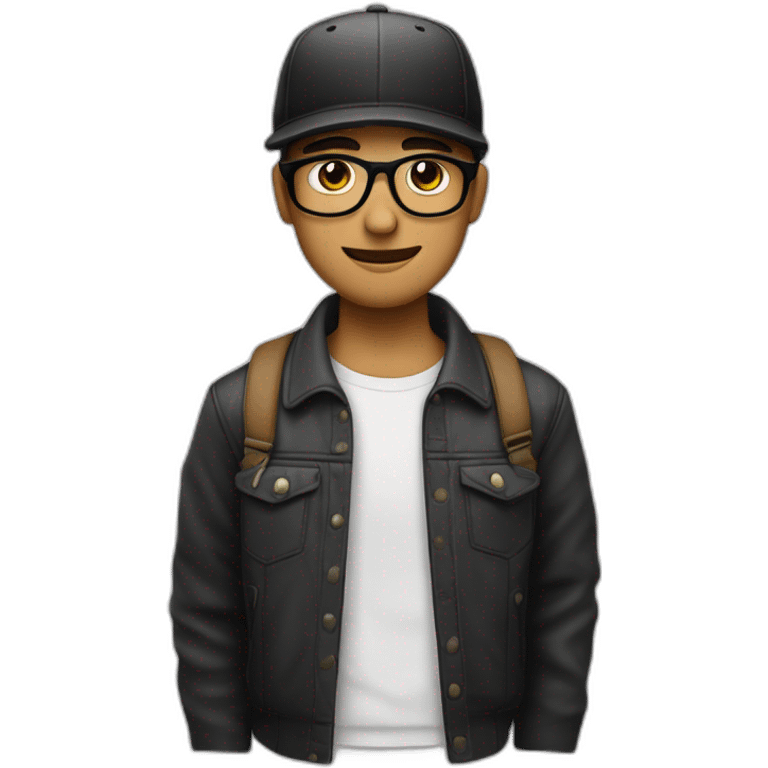 Un joven blanco con gafas, pelo negro, barba y una gorra en la que está escrito MING DL emoji