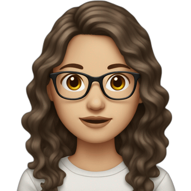 White Girl with wavy dark brown long hair, brown eyes and glasses emoji