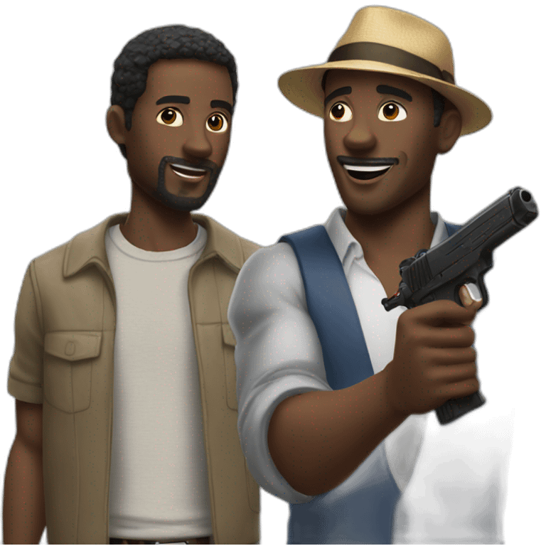 Black man pointing at a jewish man with a watergun emoji