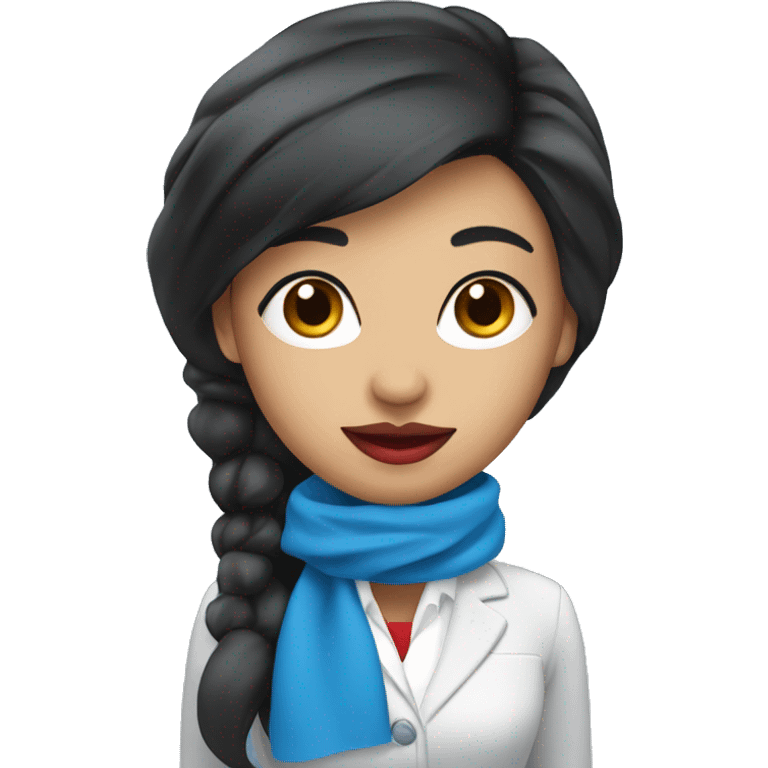 Flight attendant with long black hair, red lips and blue scarf emoji