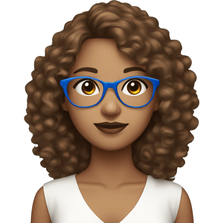 the brown curly hair girl with her blue eye wear a white minimal dress  emoji