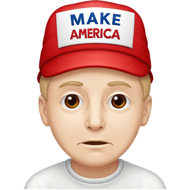 Frail boy wearing red hat saying “MAKE AMERICA GREAT AGAIN” emoji