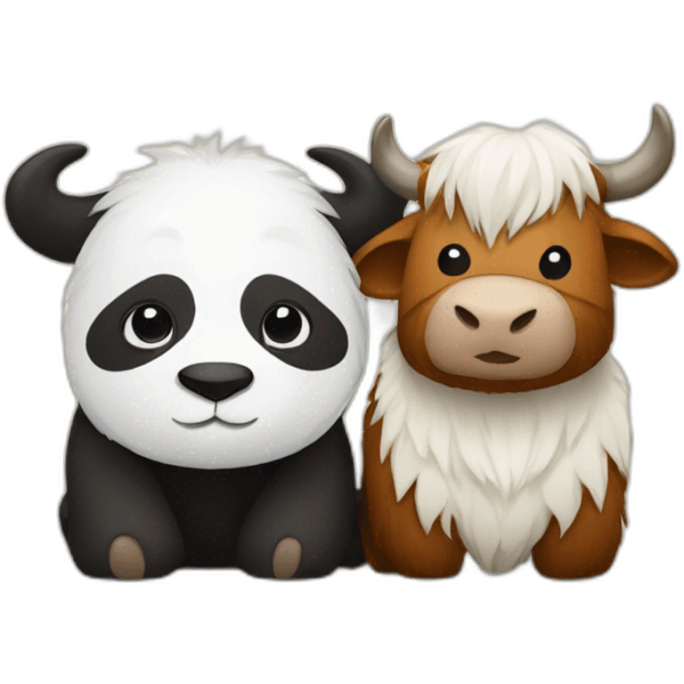 Panda and highland cattle cuddling emoji