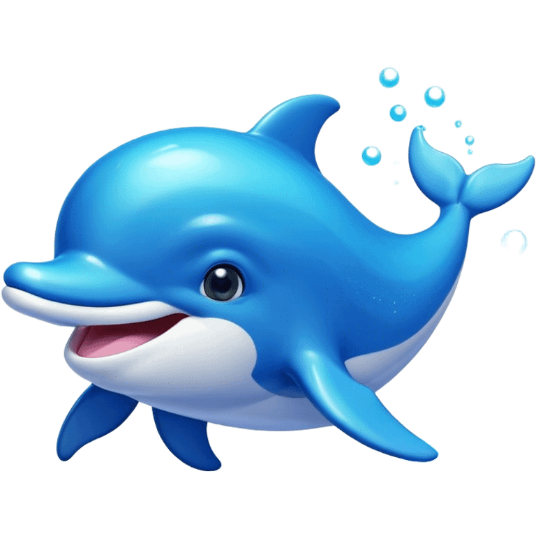 Cinematic Adorably Playful Dolphin Portrait Emoji, Bouncing joyfully through sparkling turquoise waves with a sleek, streamlined body of glossy blue skin, a wide, infectious smile, and bright, twinkling eyes that radiate pure delight, Simplified yet charmingly exuberant features, highly detailed, glowing with a radiant, bubbly aquatic glow, high shine, energetic and heartwarming, stylized with an air of whimsical ocean fun, soft glowing outline, capturing the essence of a super cute dolphin that seems ready to leap out of the screen spreading joy! emoji