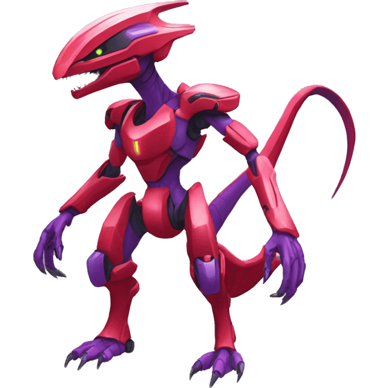 a Genesect-Raptor-Fakémon—hybrid with a futuristic visor-helmet full body emoji