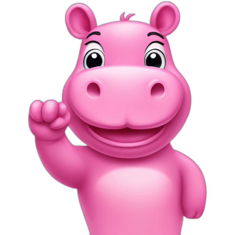 cute pink hippo showing victory sign two fingers emoji