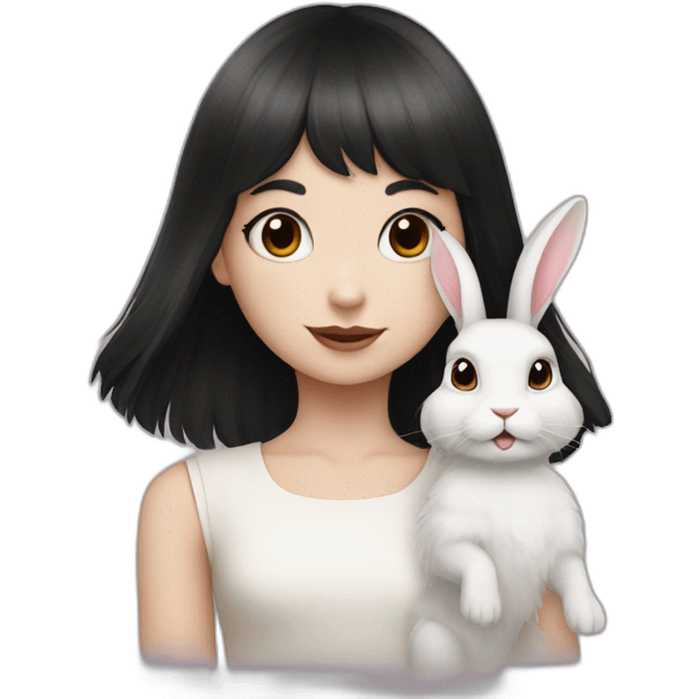 white rabbit with a little girl with black bangs emoji