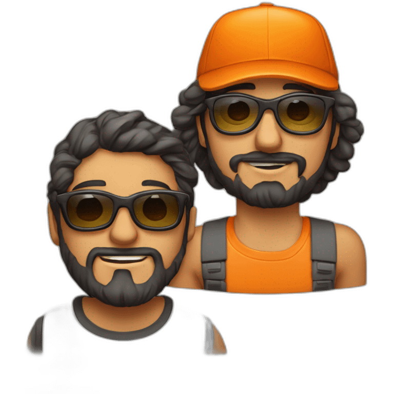 hombre con gorra y barba y una mujer con pelo corto gafas y pelo naranja emoji