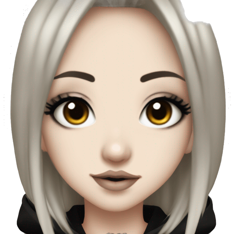 hime gyaru girl, tattoos, pale skin with black hair dark hair, dark makeup, black hoodie emoji